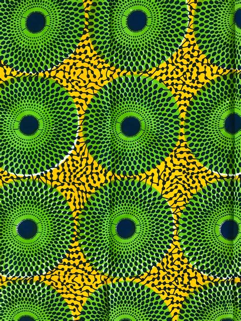 African Print Fabric Ankara Yellow Green Bullseye Design YARD Or