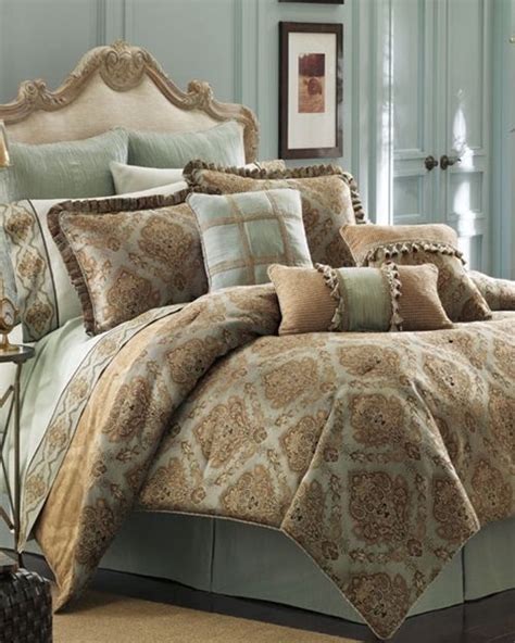Croscill Laviano Queen Comforter Fashion Pillow 5pc Set Aqua Taupe