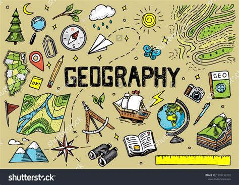 Set Of Geography Symbols Equipments For Web Banners Vintage Outline