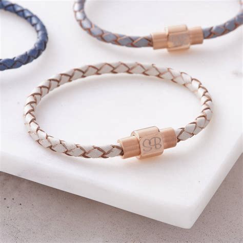 Leather And Personalised Rose Gold Clasp Bracelet By Hurleyburley