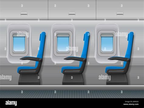 Passenger Airplane Vector Interior Aircraft Indoor Cabin With Portholes And Chairs Seats