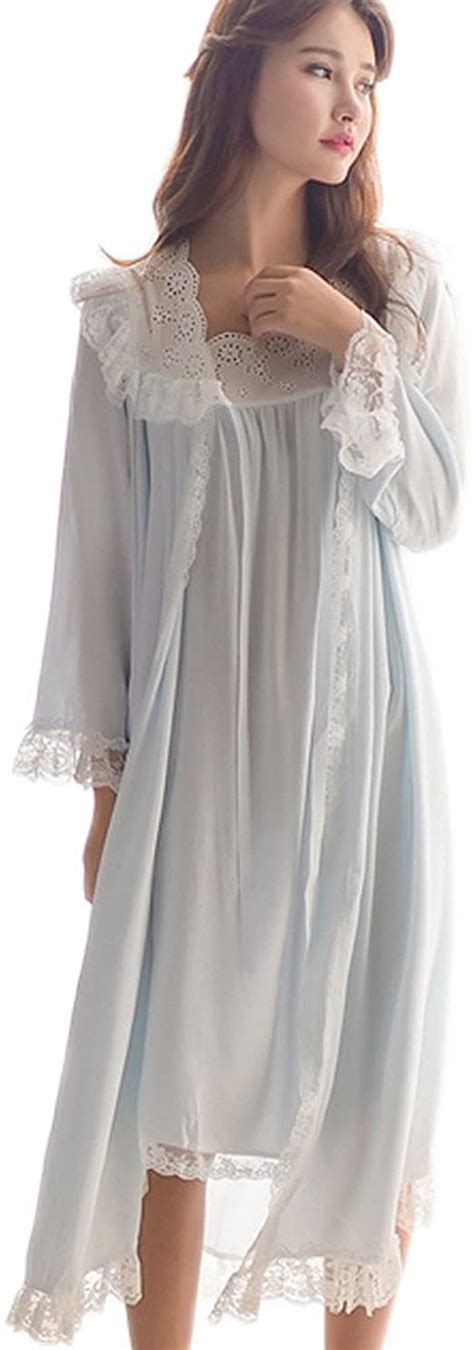 Womens Victorian Nightgown Vintage Sleepwear Lace Robe