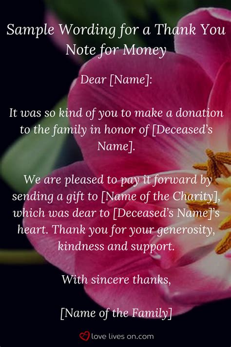 Sample Wording For A Funeral Thank You Note For Money Click To Read