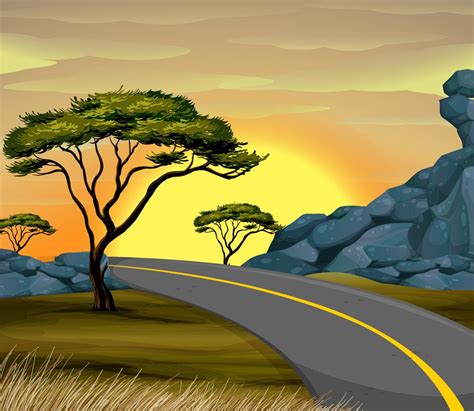 Sunset Scene With Empty Road 419781 Vector Art At Vecteezy