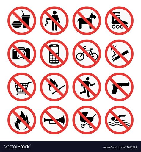 Prohibition Signs Set Safety Information Vector Image