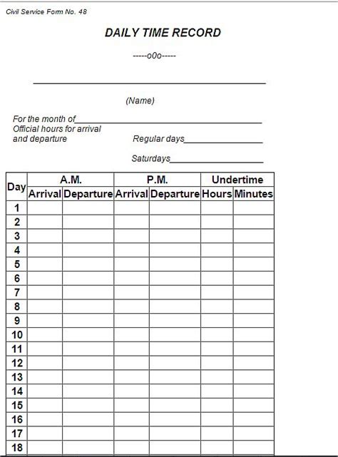 Employee Daily Time Record Form