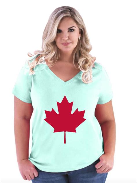 Iwpf Womens And Womens Plus Size Canada Flag Canada Maple Leaf Curvy V Neck T Shirt Up To