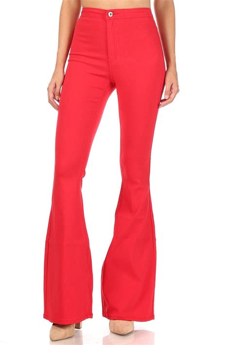 High Waisted Stretchy Red Bell Bottom Jeans