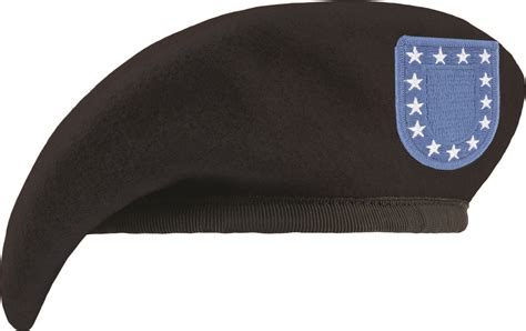 Fitted Black Beret With Army Flash Unlined Us Military