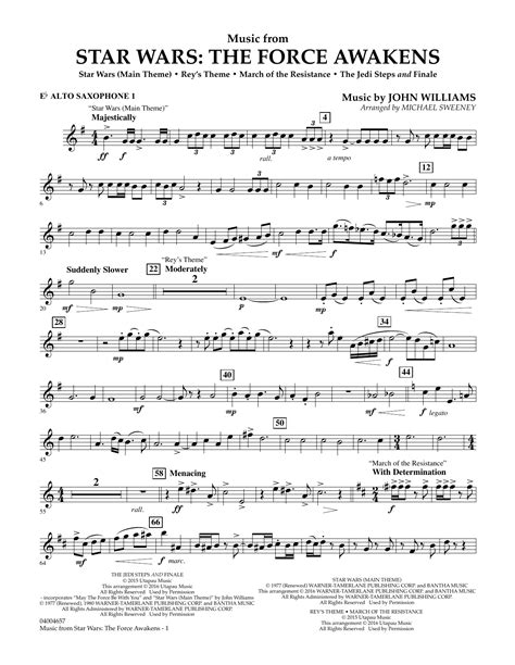 Music From Star Wars The Force Awakens Eb Alto Saxophone 1 Sheet