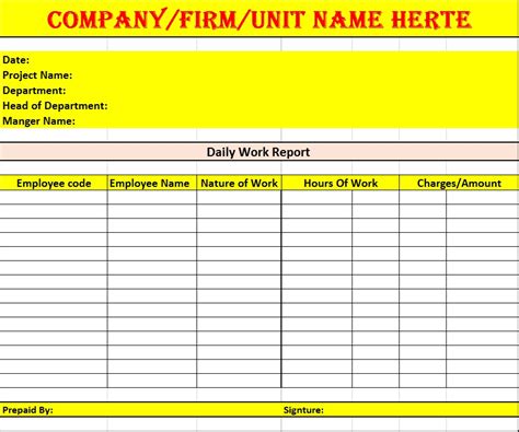 Daily Work Report Template Free Report Templates Daily Report