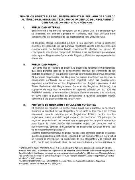 Principios Registrales Del Sistema Registral Peruano De Acuerdo Al