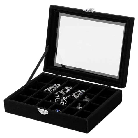Buy Jewelry Storage Box Velvet Earring Display Glass Jewelry Ring Organizer Holder Storage Case