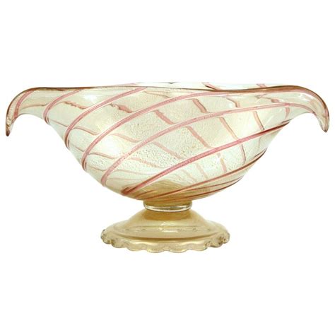 Murano Glass Vase Or Bowl In Swirl Pattern With Gold Flakes At 1stdibs