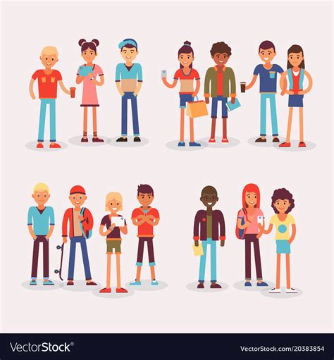 Youth Teens Group Grouped Teenagers And Royalty Free Vector