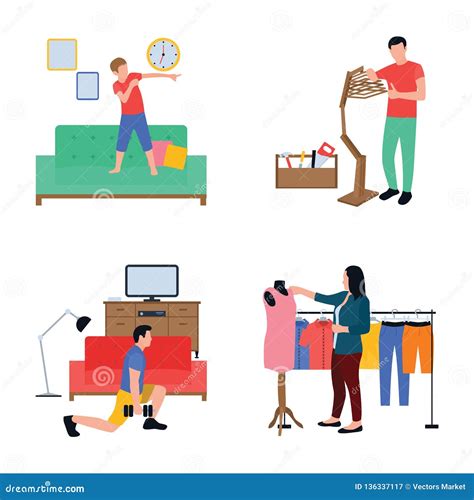 Collection Of Daily Life Routine Flat Vectors Stock Illustration