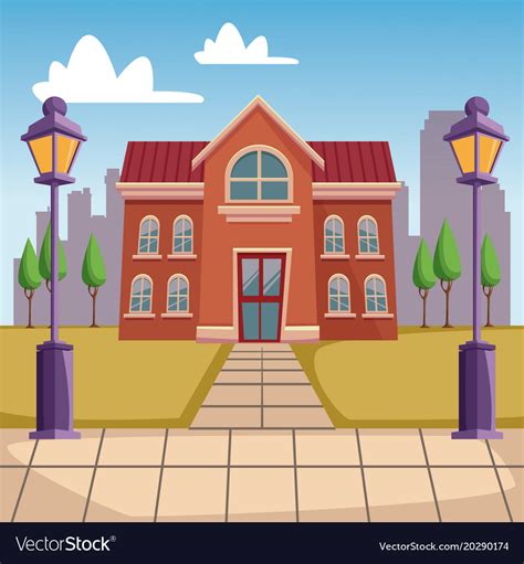 High School Building Cartoon Royalty Free Vector Image