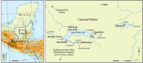 Map Of The Lake Petén Region Guatemala Showing The Location Of Sites