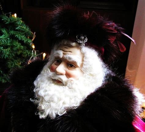 Father Christmas Doll Large Burgundy With Vintage Sable Fur One Of