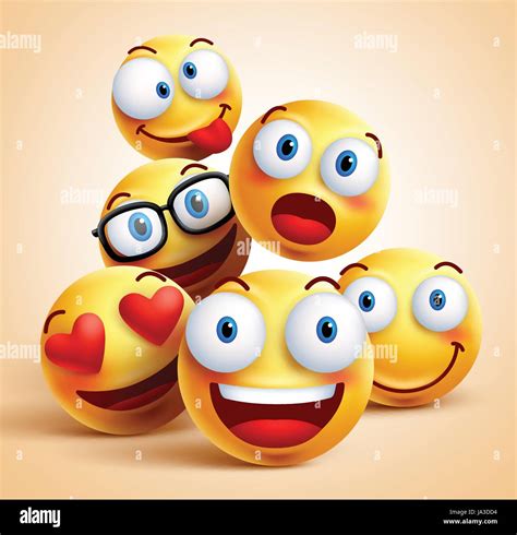 Smiley Faces Group Of Vector Emoticon Characters With Funny Facial