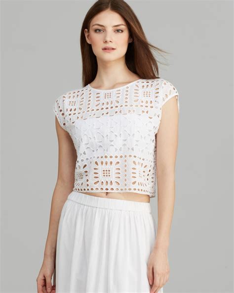Two By Vince Camuto Cropped Eyelet Top In White Ultra White Lyst