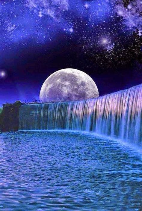 Sunset Waterfall Moon Scenery Drawing How To Draw Nature Scenery Of