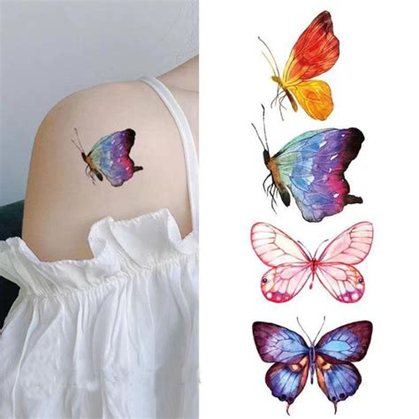 1 Piece Of 4 Butterflies Temporary Tattoo Stickers Waterproof Lasting Female Arm Shoulder