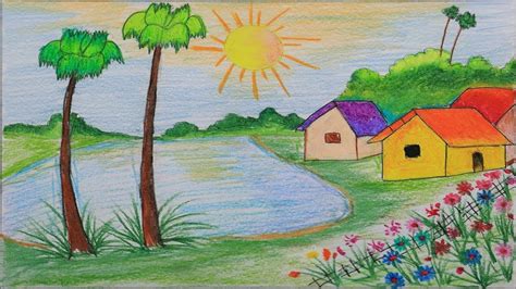 I used diamond colour pencil and watercolour pencil. How to draw a scenery of spring season step by step (very ...