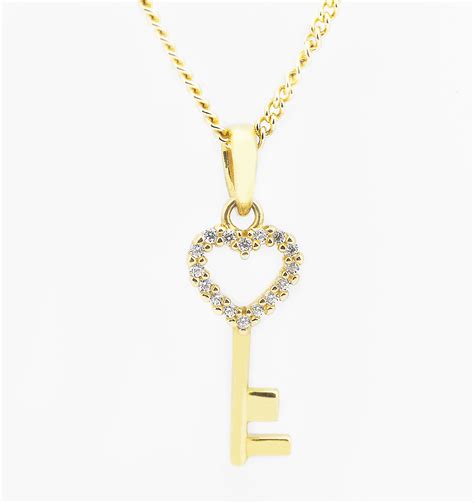 Love Heart Key Pendant Necklace In Yellow Gold Diorah Jewellers