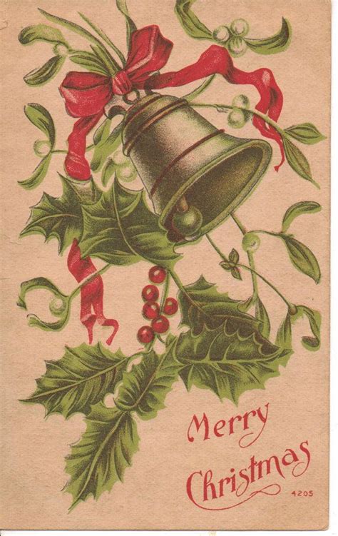 Christmas Bell And Holly Merry Christmas Postcard Vintage Etsy
