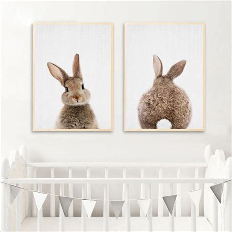 Bunny Rabbit Tail Canvas Painting Nursery Wall Art Animal Poster And