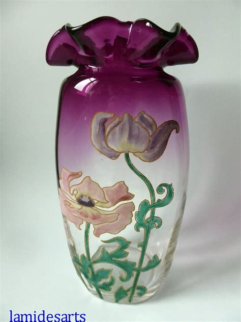 Vase Verre Emaille Legras Montjoye Art Nouveau 1900 Pavots