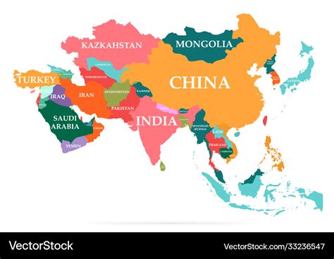 Colorful Map Asia Continent Royalty Free Vector Image