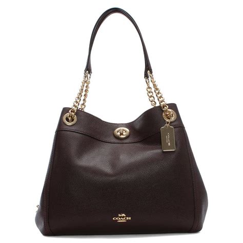 Coach Turnlock Edie Oxblood Polished Pebbled Leather Shoulder Bag In