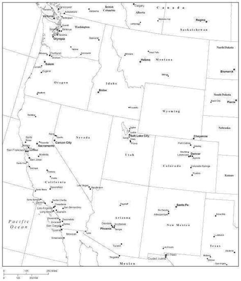 Usa West Region Black And White Map With State Boundaries Capital And Ma