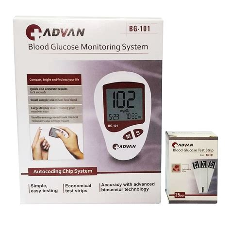 Advan Blood Sugar Monitor Glucometer Set With 25 Test Strips And 10