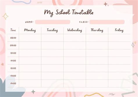 Pink Pastel Cute Abstract My School Timetable A4 Template On Canva In
