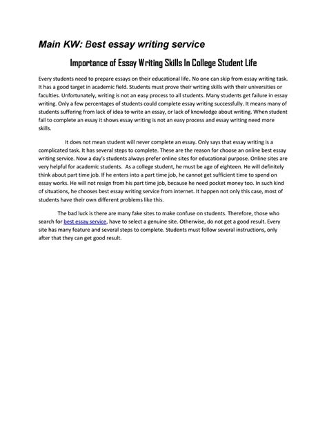 Importance Of Essay Writing Skills In College Student Life By Donmorris