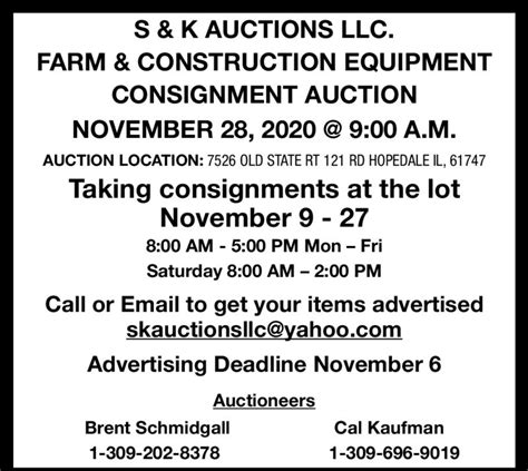 Thursday November 5 2020 Ad S And K Auctions Llc Agrinews