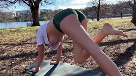 Girl Doing Yoga Workout At Park With No Bra And Boobs Slip Out Xxx