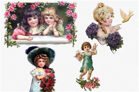 Digital Printables Free Victorian Graphics Children With Flowers