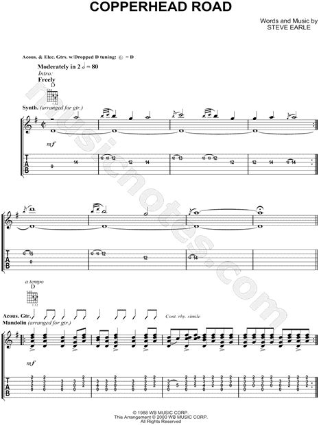 Steve Earle Copperhead Road Guitar Tab In G Major Download And Print