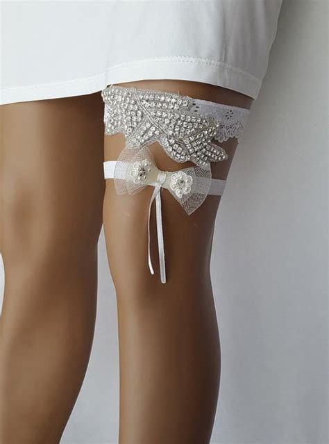 Rhinestonegarter Toss Garters Ivory Lace Wedding Garters Bridal