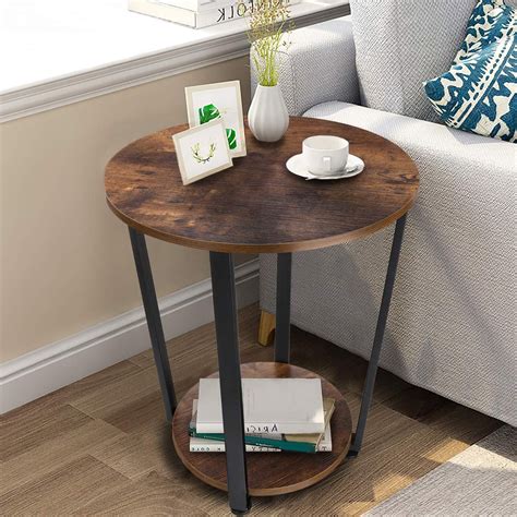 Zoepeng Small Round 2 Tier Wooden Side End Table For Small Spaces