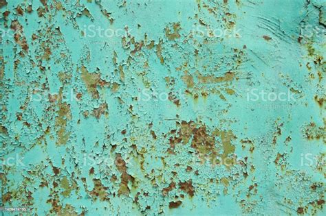 Background Is Sheet Rusty And Old Metal With Peeling Green Paint Stock