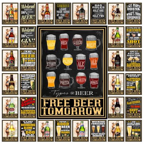 Home Bar Man Cave Metal Tin Sign Plaque Free Beer Tomorrow Pub Shed