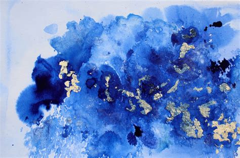 Blue Gold Watercolor Abstract Extra Large Abstract Canvas Art Print