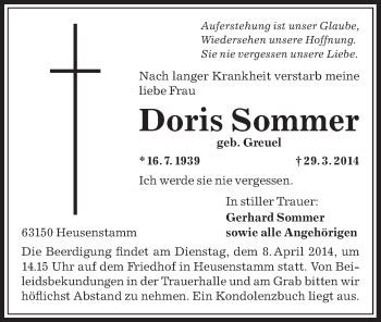 Traueranzeigen Von Doris Sommer Trauer Op Online De