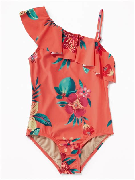 Ruffled One Shoulder Printed Swimsuit For Girls Old Navy Old Navy
