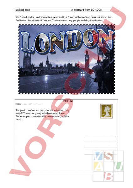 Arbeitsblatt Writing Task Test Postcard From London Englisch